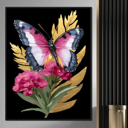 Radiant Butterfly and Gold Florals Canvas Wall Art