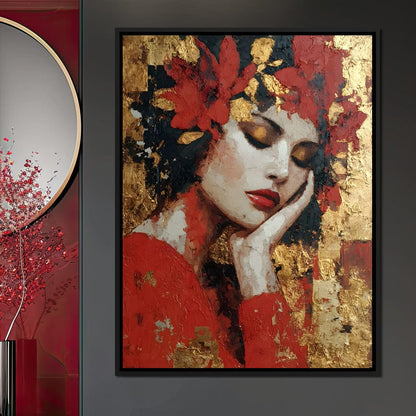 Golden Petals Dreaming Beauty Canvas Wall Art