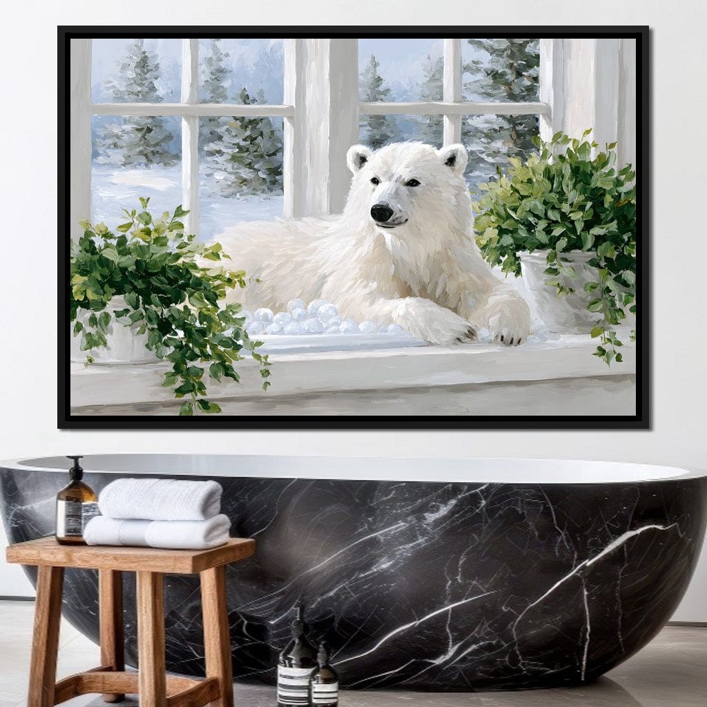 Polar Bear Winter Window Nook Canvas Wall Art