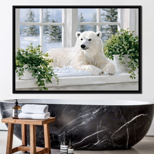 Polar Bear Winter Window Nook Canvas Wall Art
