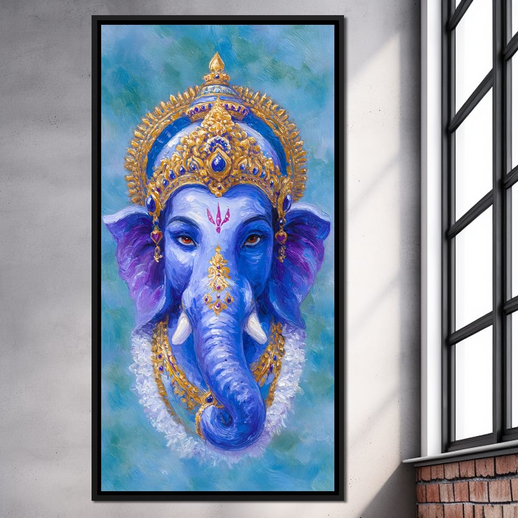 Royal Blue Ganesha Divine Blessing Canvas Wall Art