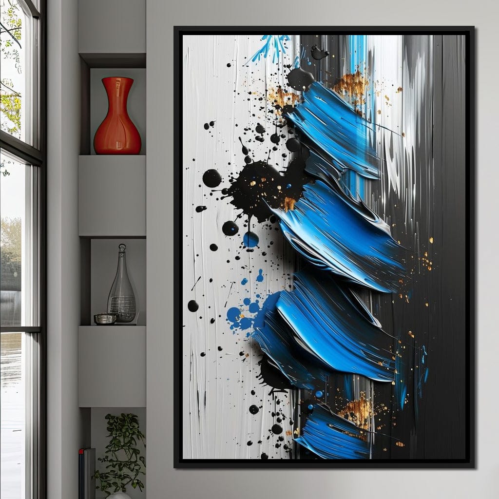 Sapphire Strokes Gold Specks Canvas Wall Art