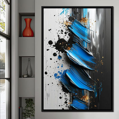 Sapphire Strokes Gold Specks Canvas Wall Art