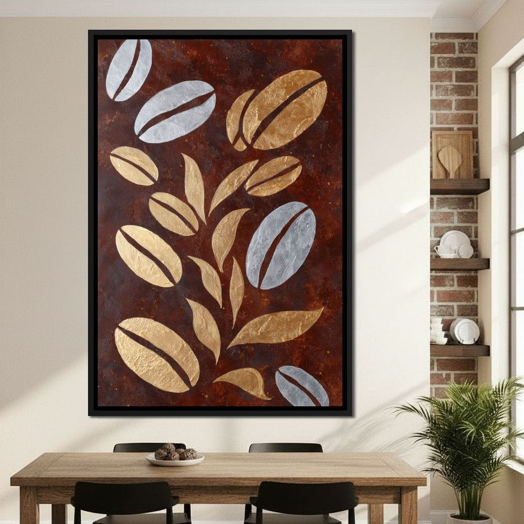 Golden Coffee Beans Botanical Flow Canvas Wall Art