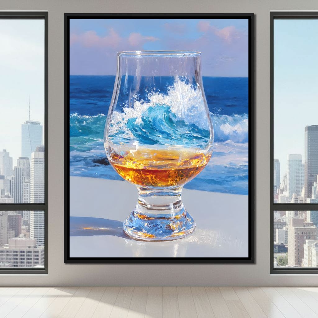 Ocean Wave Whisky Glass Stillness Canvas Wall Art