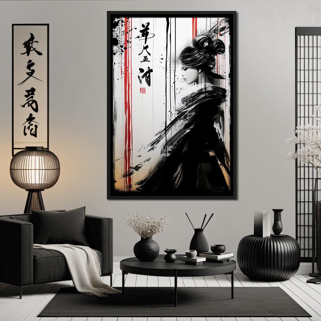Ink Veiled Geisha Mystery Canvas Wall Art