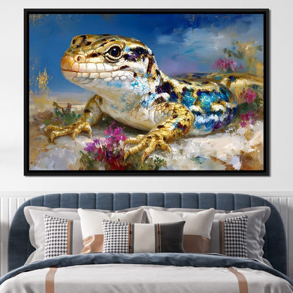Golden Lizard Meadow Glow Canvas Wall Art