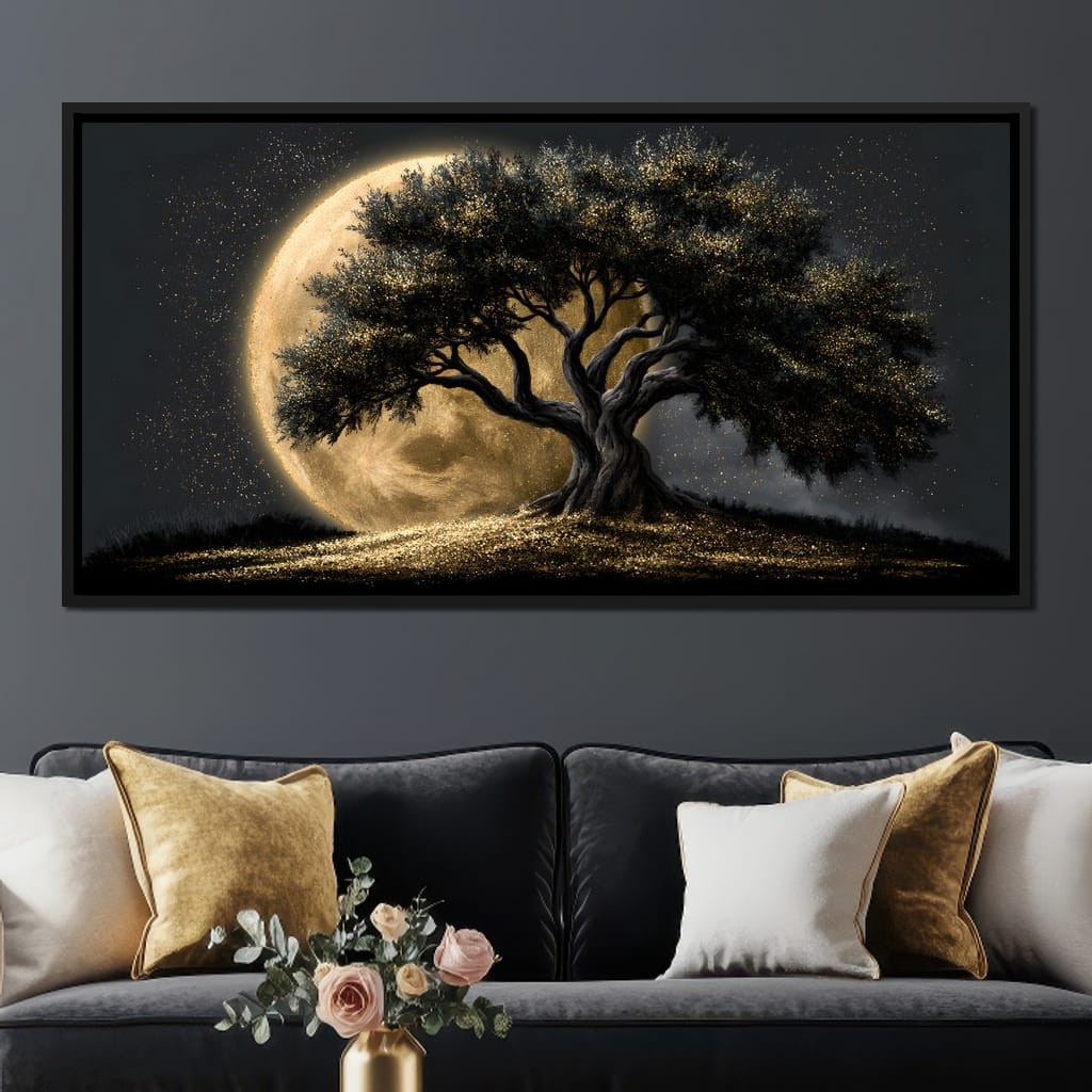 Gilded Roots Beneath A Radiant Moon Canvas Wall Art