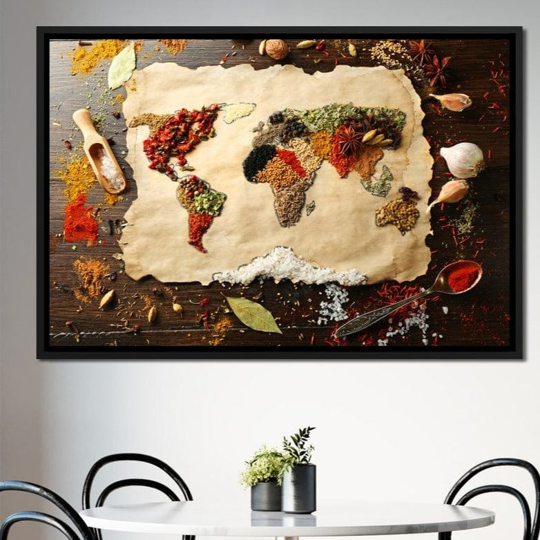 Spices Map of the World Canvas Wall Art