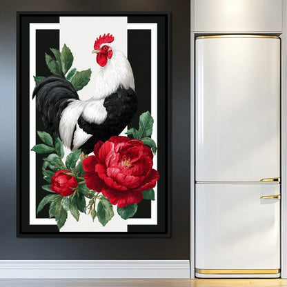 Rooster With Peony Garden Canvas Wall Art