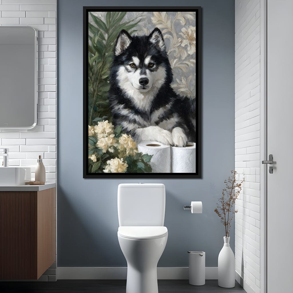 Malamute Bathroom Guardian Canvas Wall Art