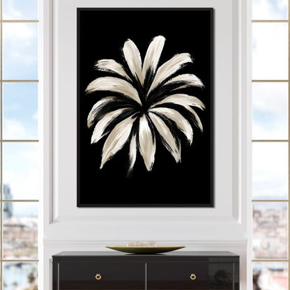 Monochrome Petals Reaching For Night Canvas Wall Art
