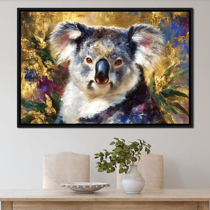 Golden Koala Portrait Glow Canvas Wall Art