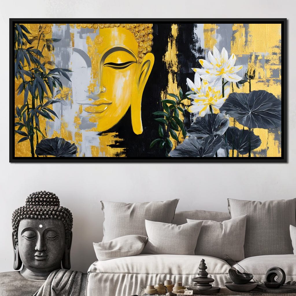 Golden Buddha Lotus Harmony Canvas Wall Art