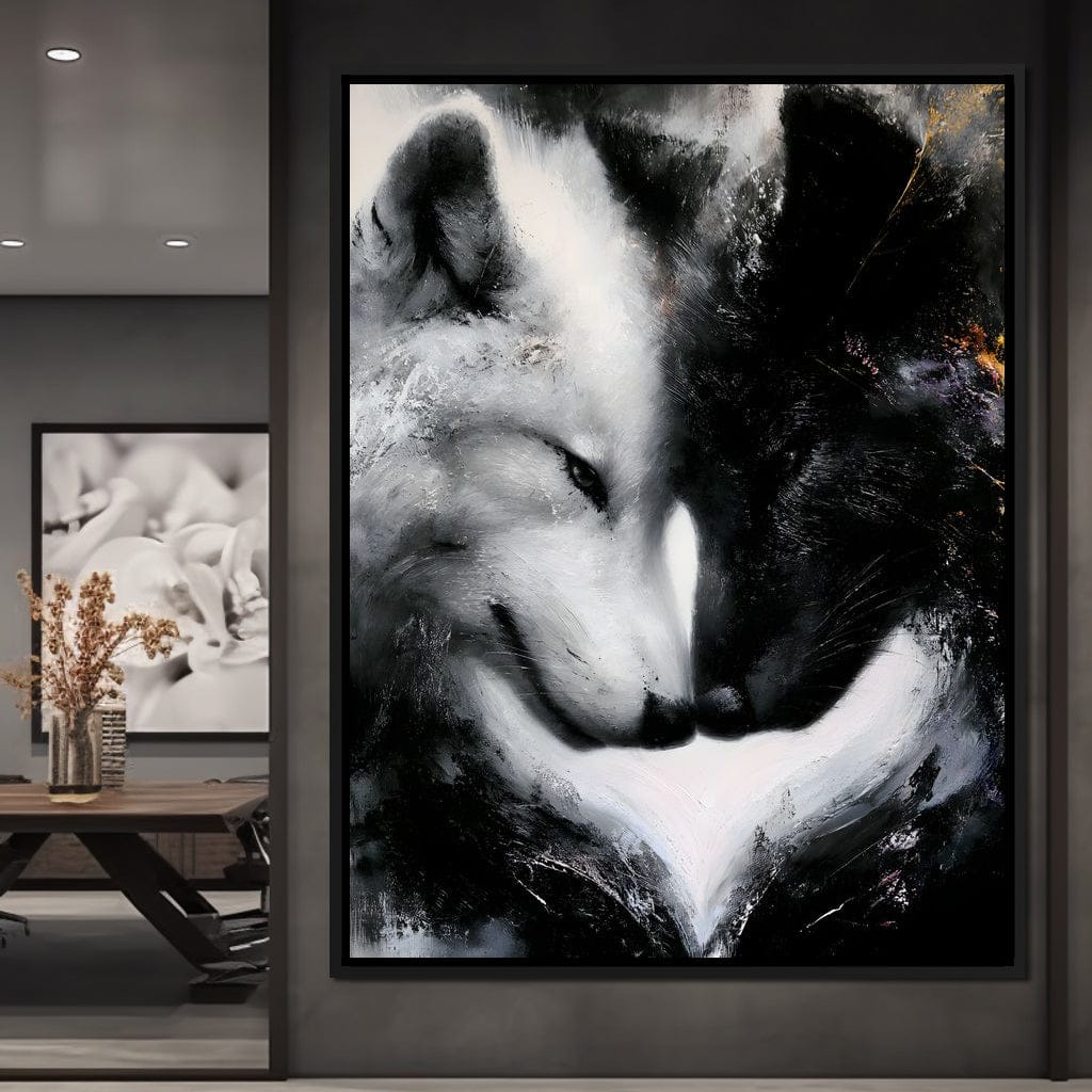 Dual Wolf Spirit Embrace Canvas Wall Art
