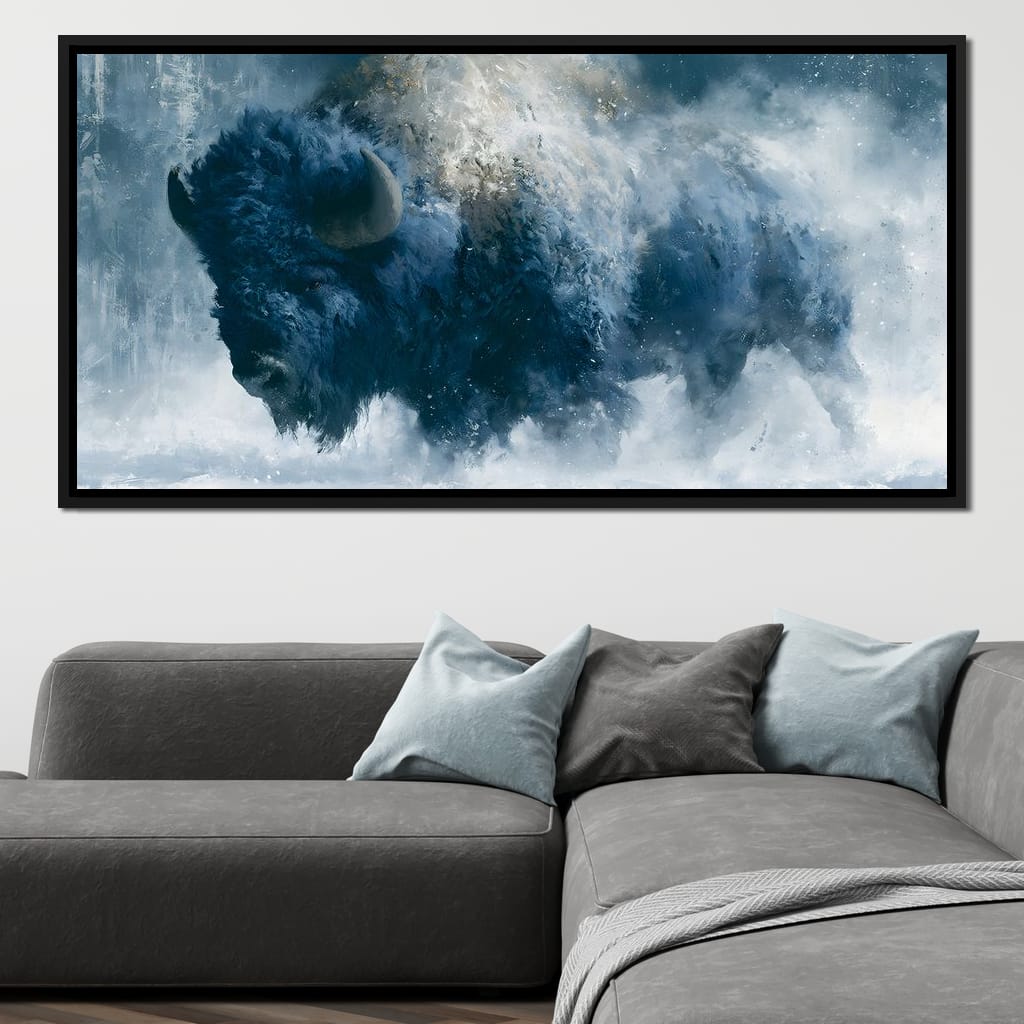Roaming Buffalo In Cold Winter Plains Canvas Wall Art