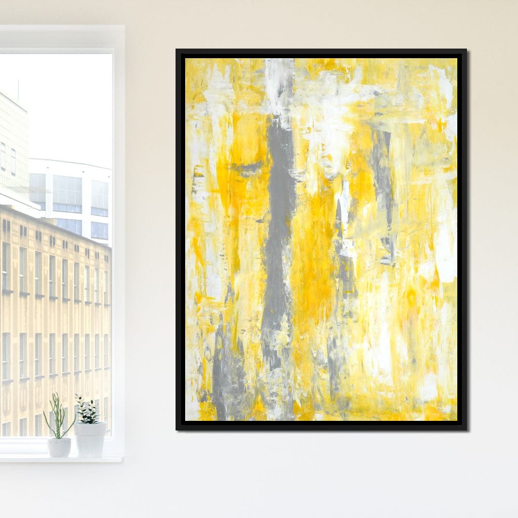 Grey & Yellow Abstract Art Painting Canvas Wall Art