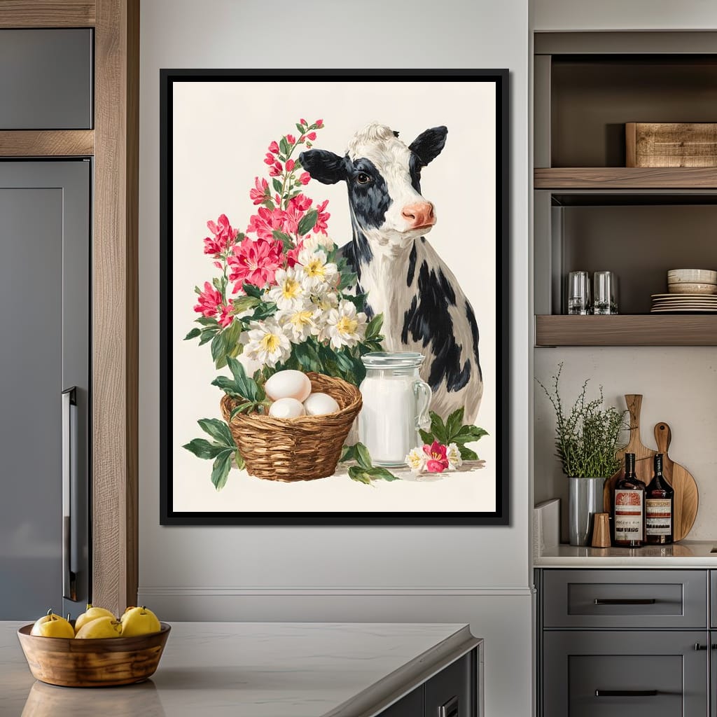 Farmhouse Cow Milk And Blooms Canvas Wall Art