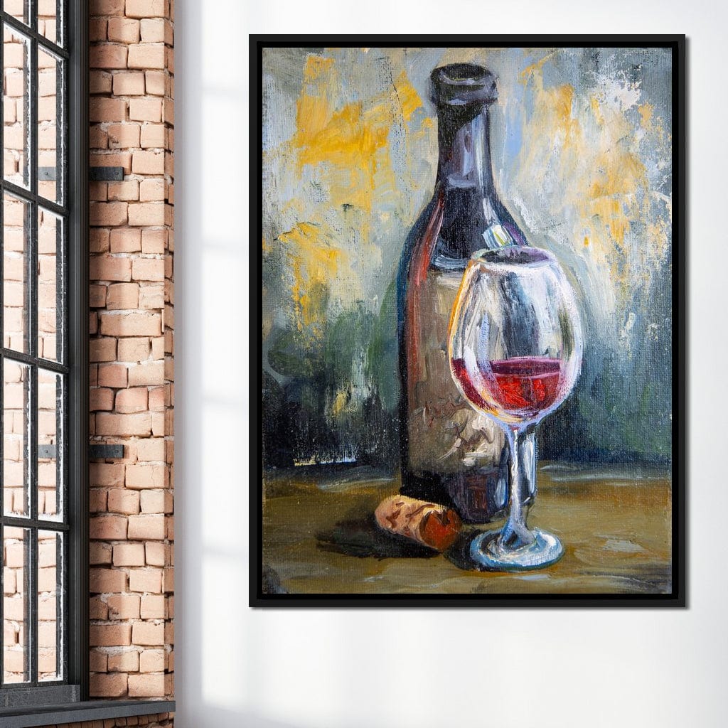 Bottle & Glass of Wine Canvas Wall Art