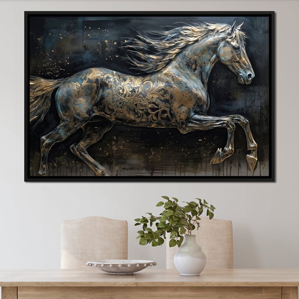 Gilded Grey Horse Canvas Wall Art