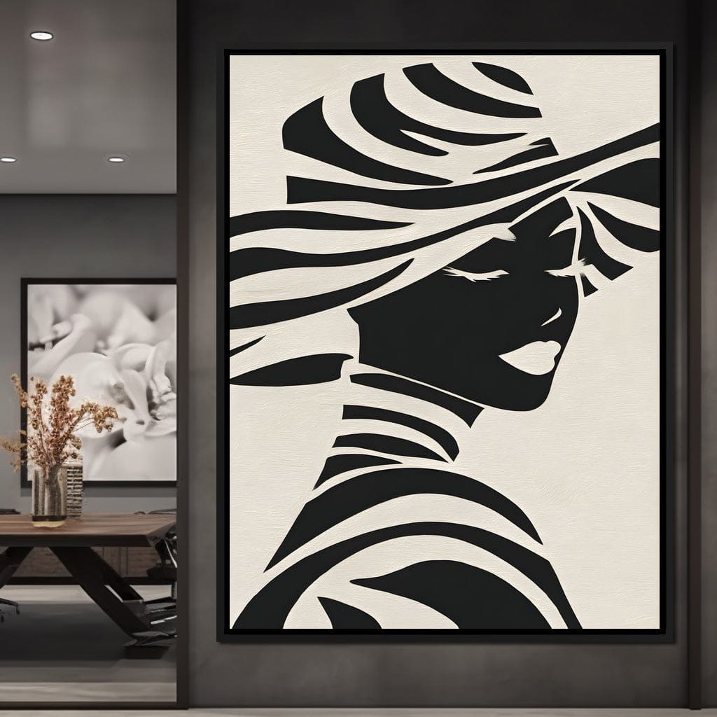 Monochrome Elegance Lady Silhouette Canvas Wall Art