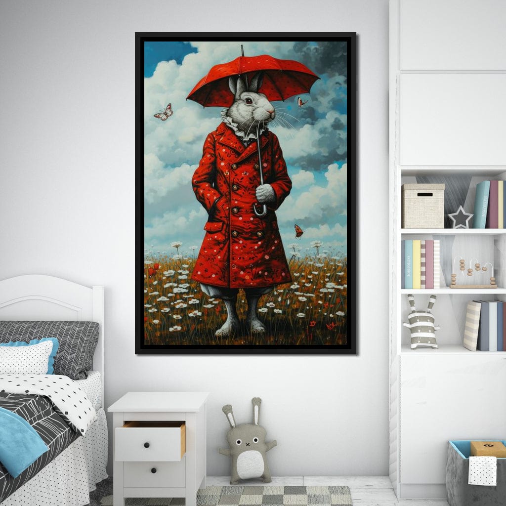 The Rabbit and the Red Umbrella Canvas Wall Art