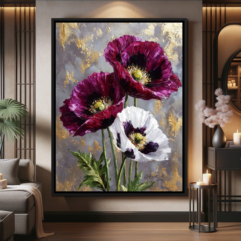 Gold Leaf Poppy Garden Glow Canvas Wall Art