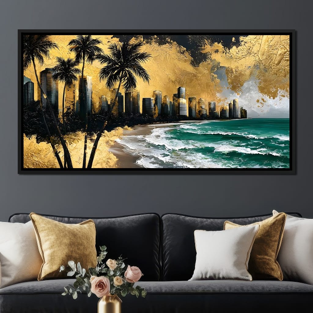 Miami Vibes in Gold Canvas Wall Art