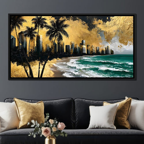 Miami Vibes in Gold Canvas Wall Art