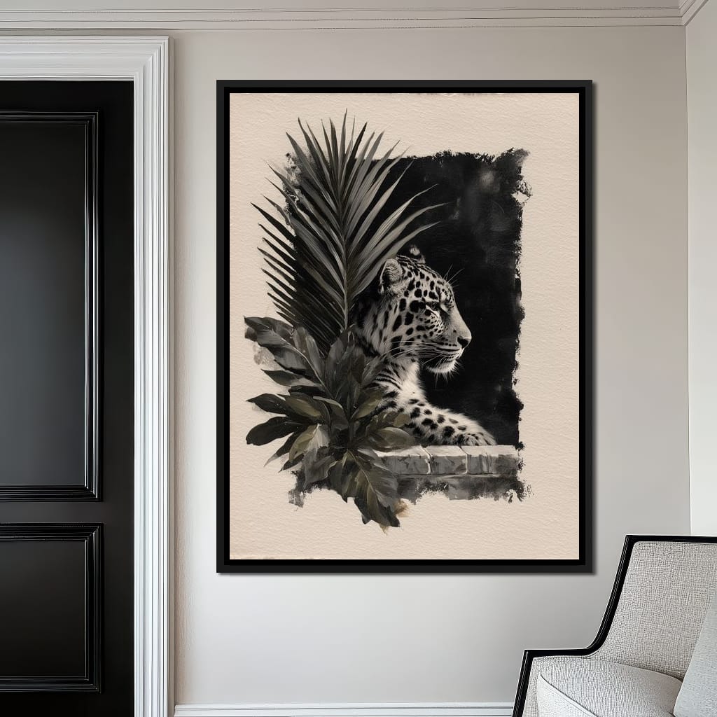 Feline Watch Over Stone Wall Canvas Wall Art