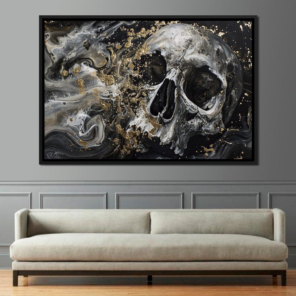 Golden Skull in Galaxy Storm Canvas Wall Art