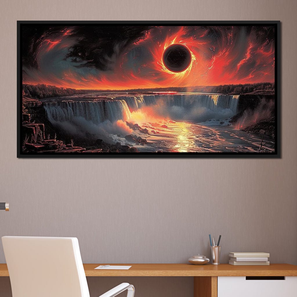 Eclipse Over Cascading Waters Canvas Wall Art