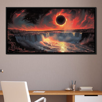 Eclipse Over Cascading Waters Canvas Wall Art
