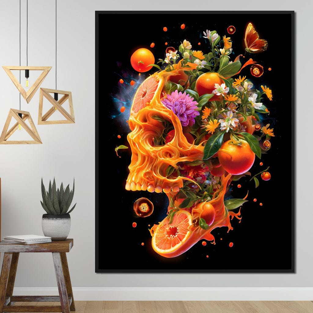 Floral Citrus Skull Energy Burst Canvas Wall Art