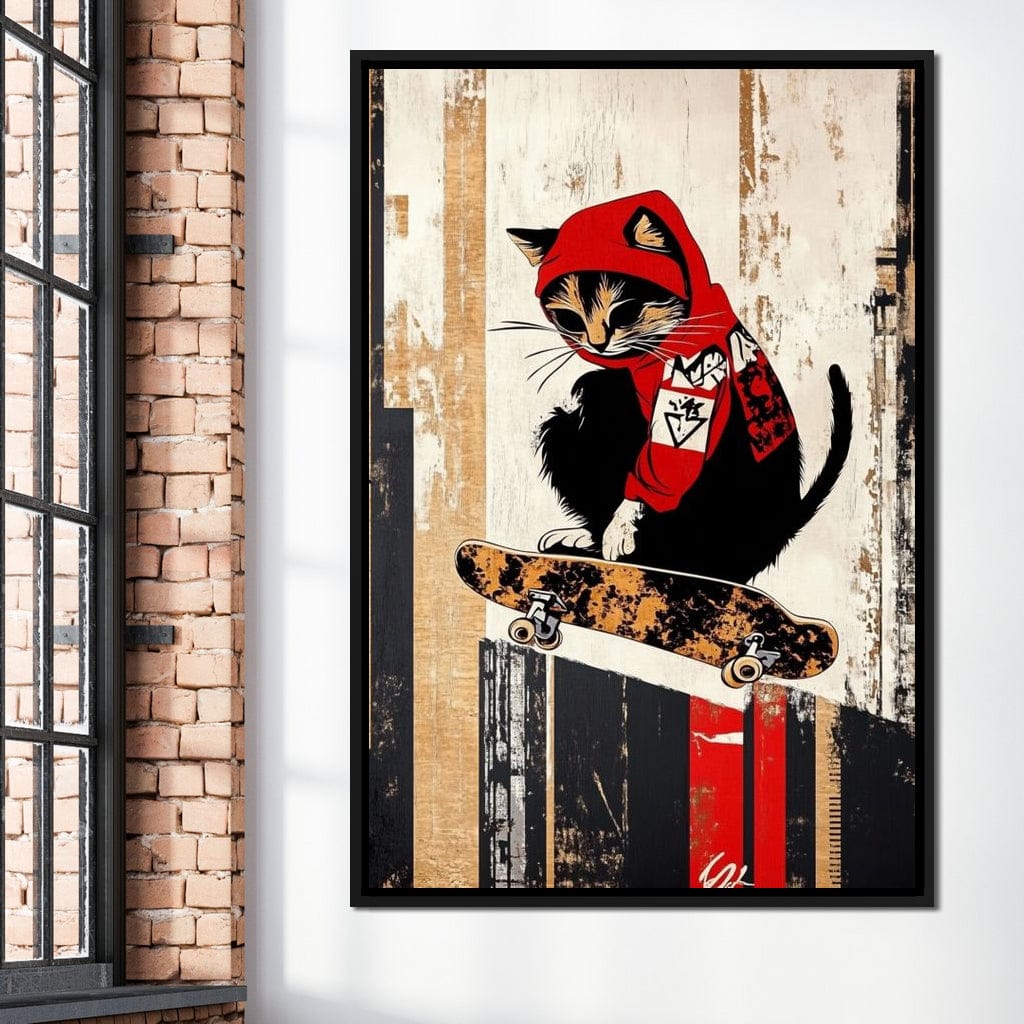 Feline Skateboarder Canvas Wall Art