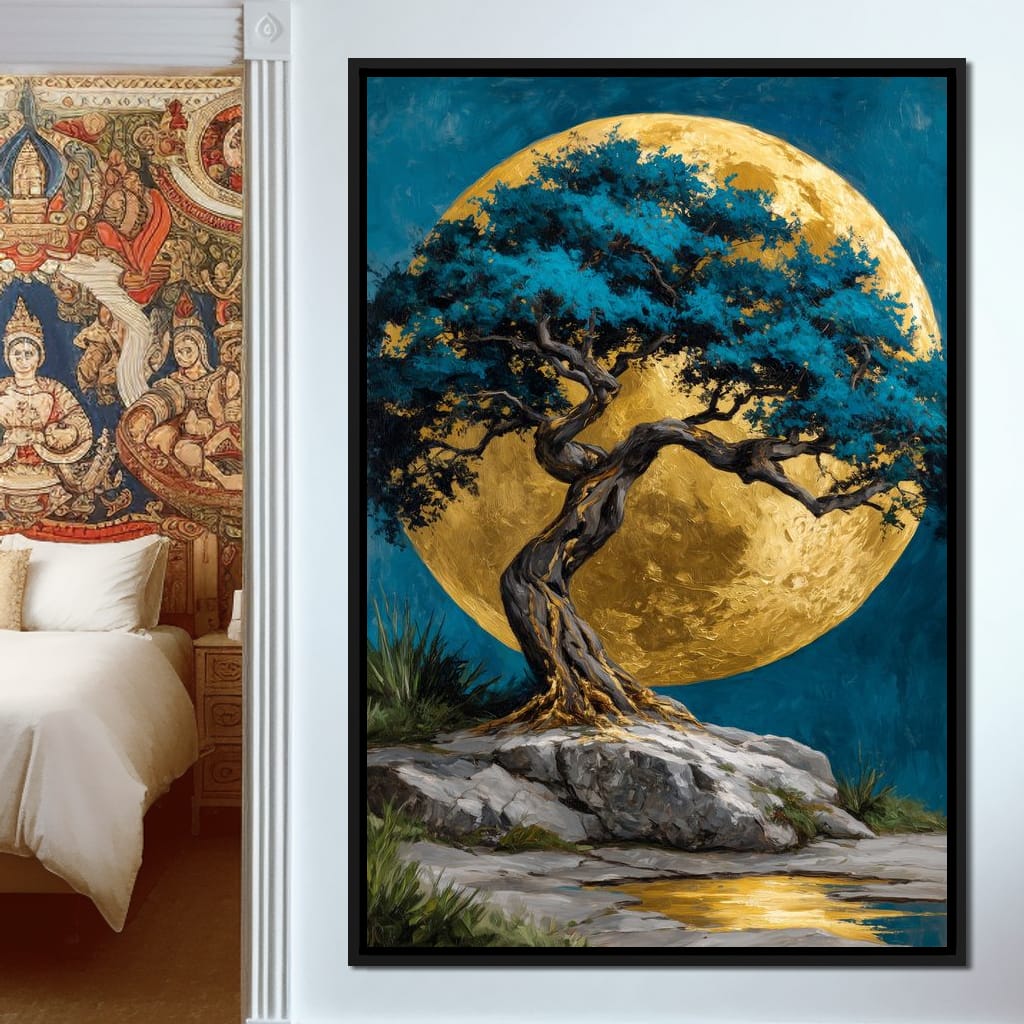 Golden Moonlit Tree Reverie Canvas Wall Art
