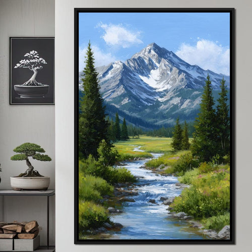 Alpine Peak River Meadow Sky Canvas Wall Art