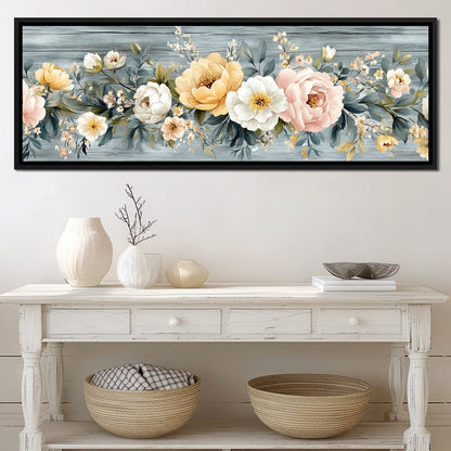 Floral Harmony on Weathered Wood Canvas Wall Art