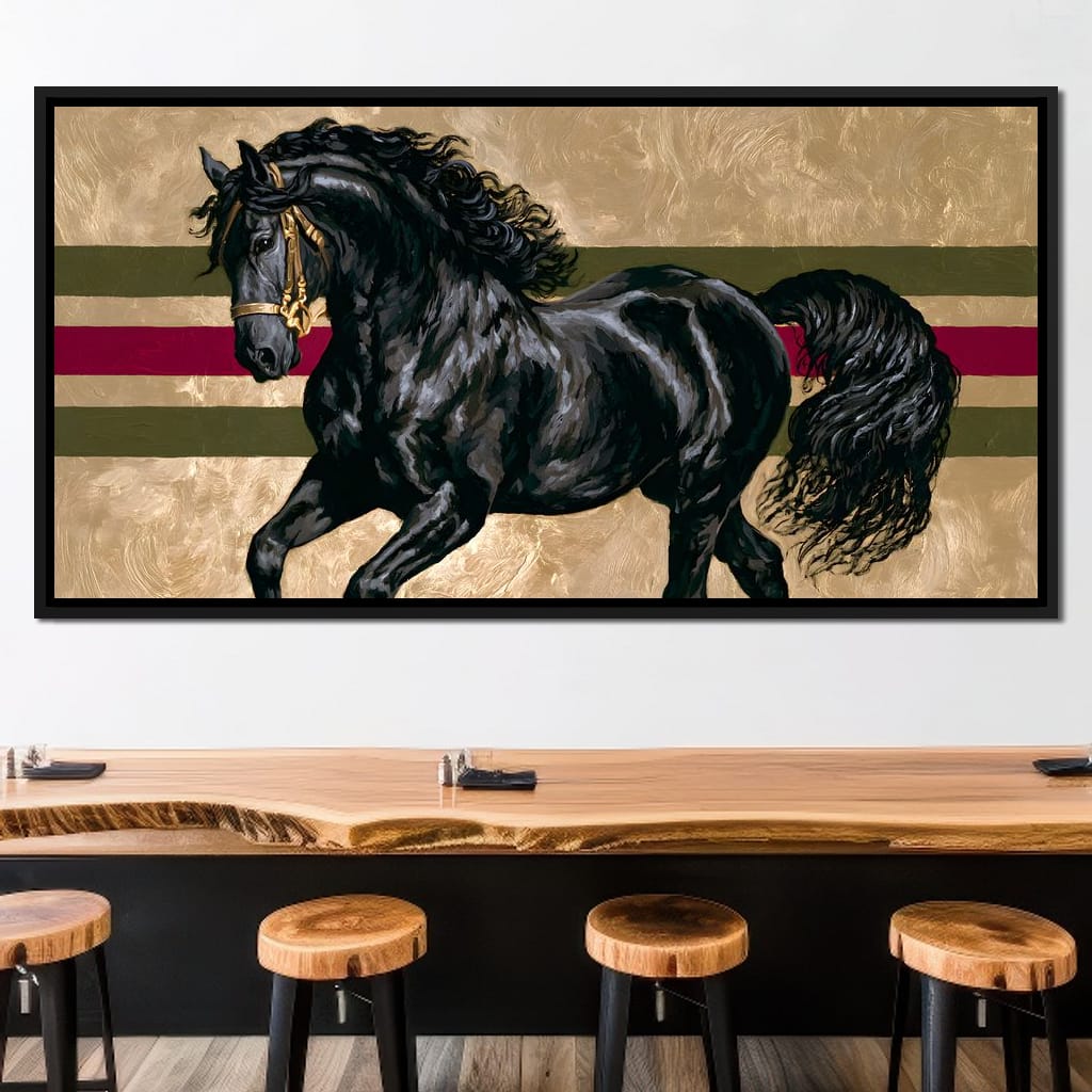 Golden Galloping Stallion Canvas Wall Art