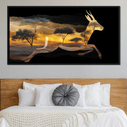 Golden Savanna Antelope Run Canvas Wall Art