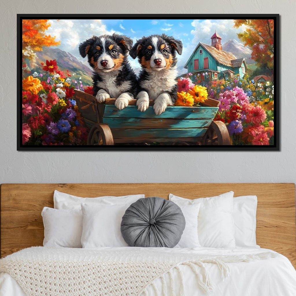 Puppy Paradise in Bloom Canvas Wall Art
