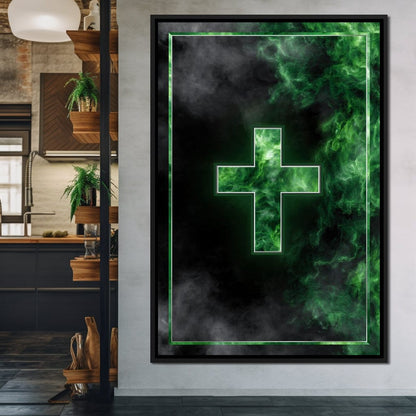 Emerald Smoke Cross Radiance Canvas Wall Art