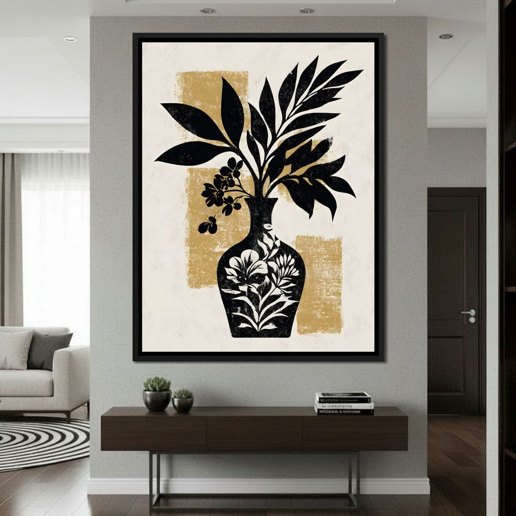 Botanical Vase Silhouette Gold Canvas Wall Art
