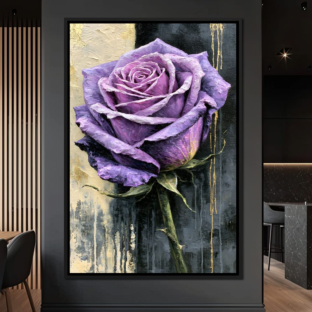 Midnight Petals Against Gilded Shadows Canvas Wall Art