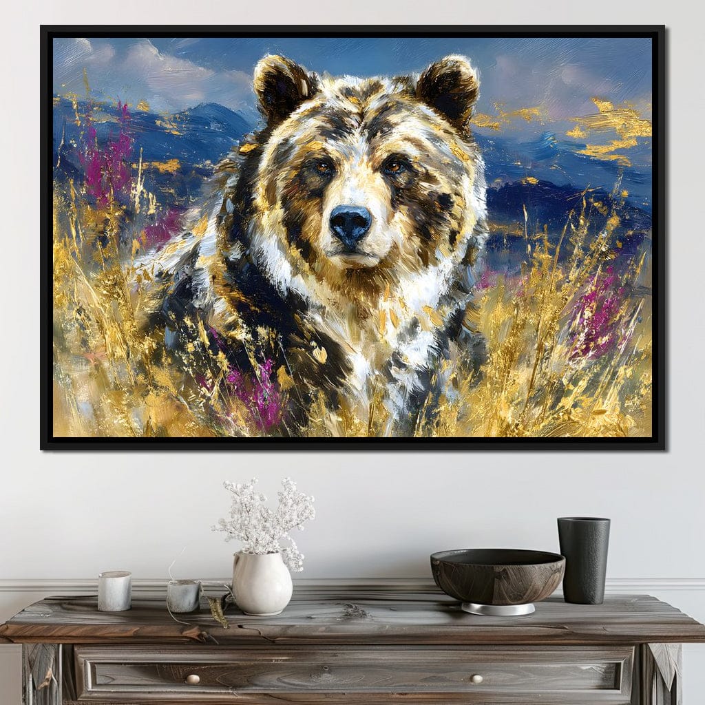 Golden Grizzly Mountain Calm Canvas Wall Art