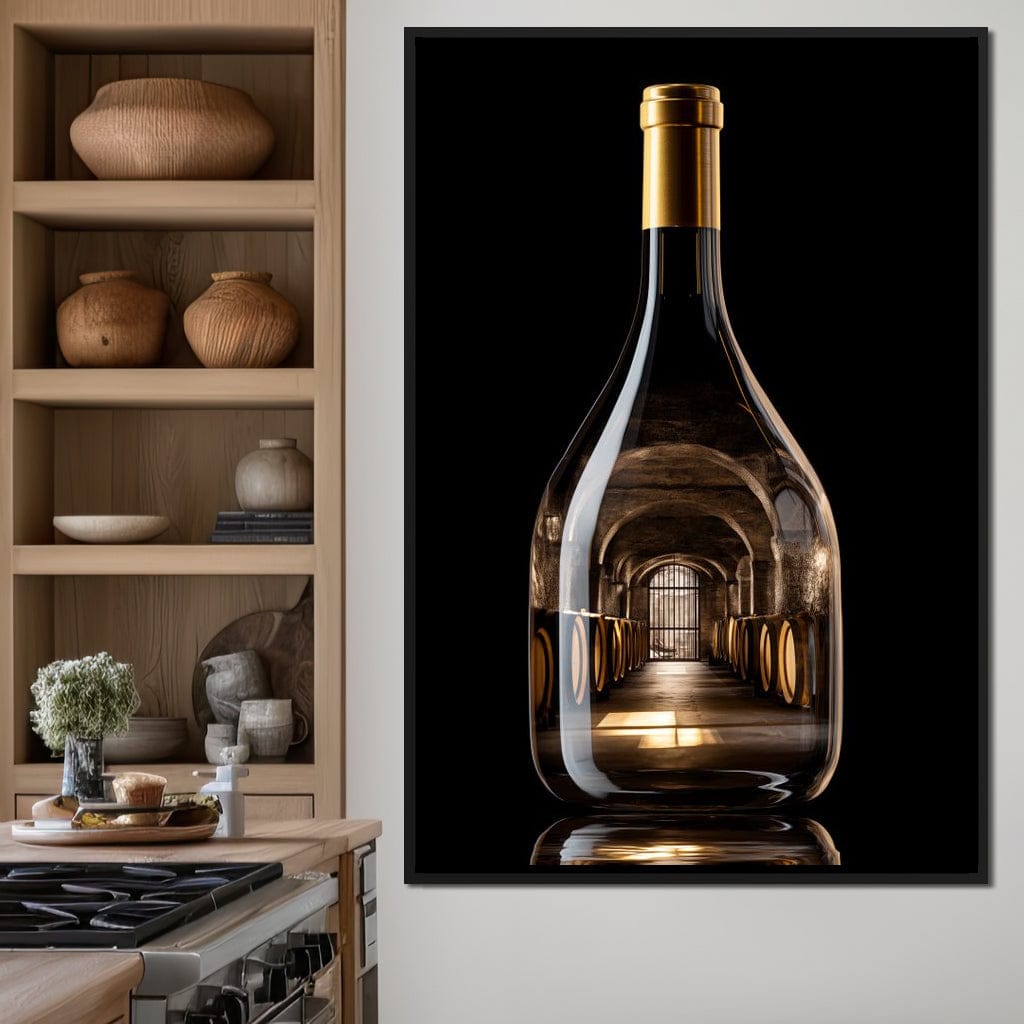 Golden Cellar Bottle Portal Canvas Wall Art