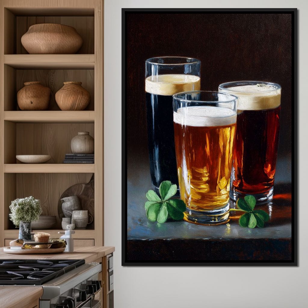 Stout Ale Lager With Shamrocks Canvas Wall Art
