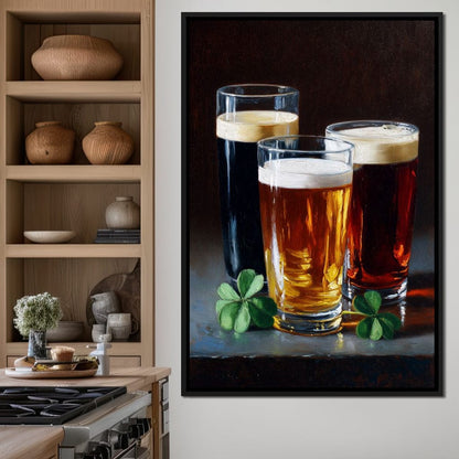 Stout Ale Lager With Shamrocks Canvas Wall Art