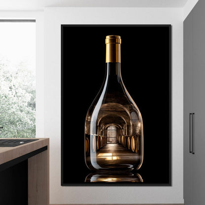 Golden Cellar Bottle Portal Canvas Wall Art