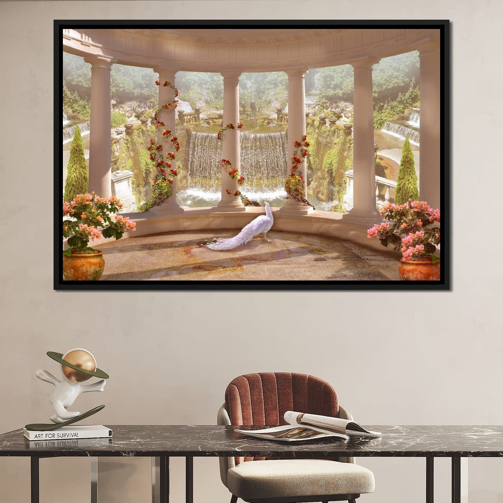 Classical Garden & Waterfall Canvas Wall Art